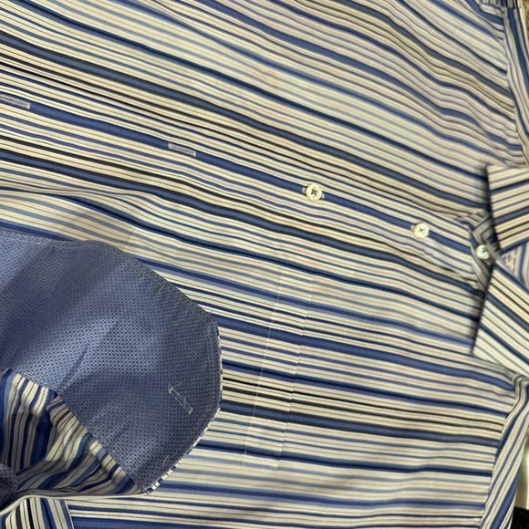 Bugatchi Men’s XL LS Dress Classic Fit Shirt - 100% cotton Blue/White Stripped - Picture 3 of 10